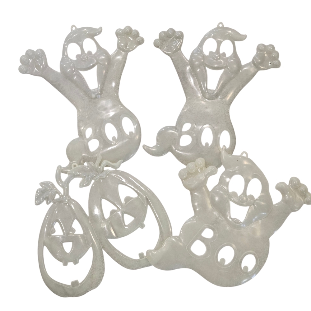 VINTAGE Set Large Glow in the Dark Ghost Plastic Hanging Halloween Decorations